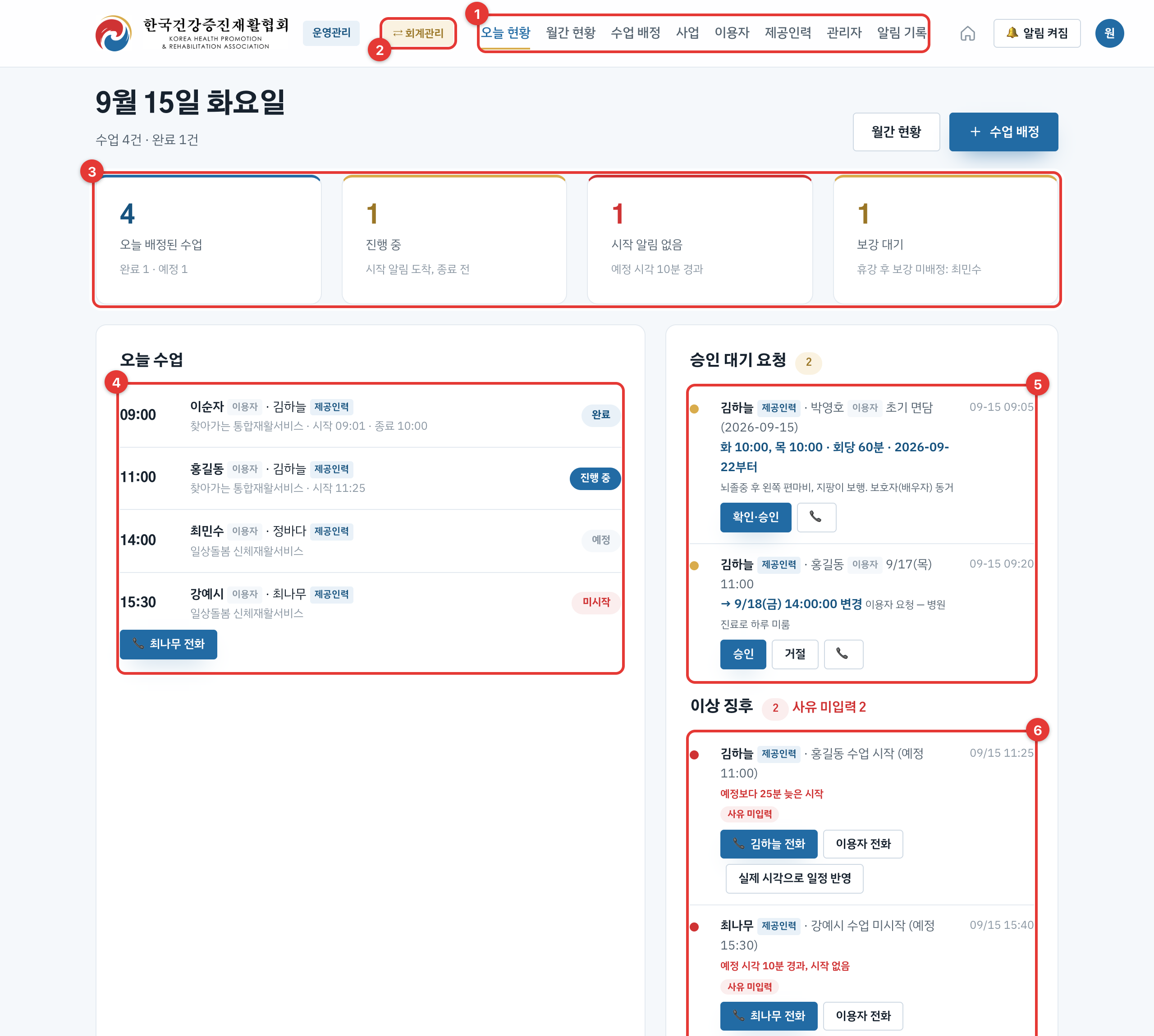 오늘 현황 화면